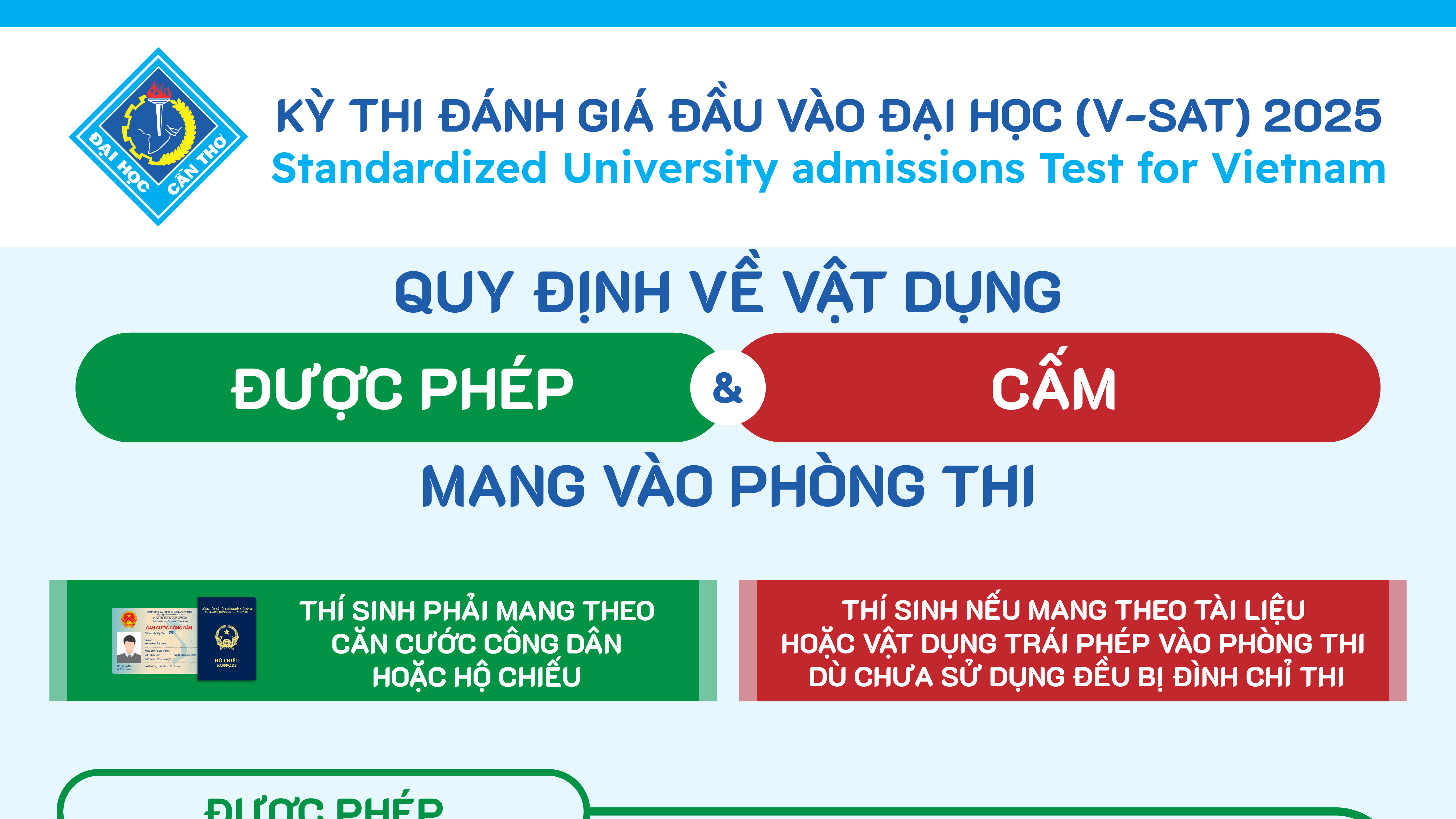 [Infographic] Quy định về vật dụng được phép và cấm mang vào phòng thi, kỳ thi V-SAT năm 2025